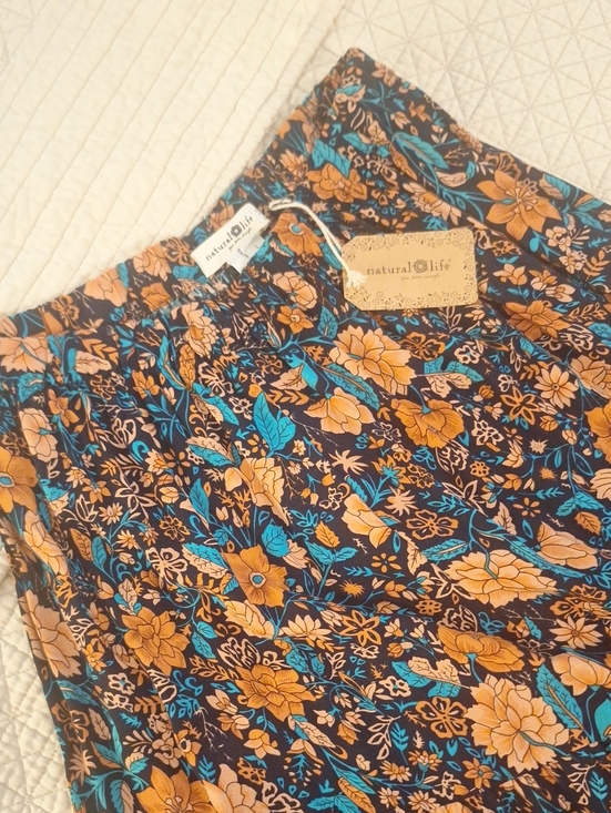 NATURAL LIFE Pants - natural life Navy Floral full legged flounce leg pant  w teal, paprika floral